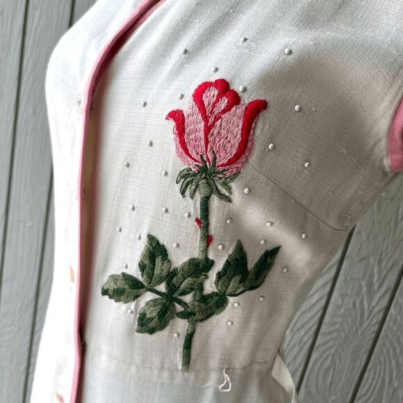 Vintage 1950s R&K Originals Rose Embroidered Dress – Union, Belted, M - Picture 2 of 16